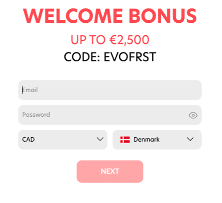 Registration at Evospin casino